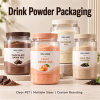 Emballage personnalisé pour poudre de boisson, pot en PET transparent à large ouverture avec couvercle pour mélange de fruits, chocolat, lait, thé, boissons, vente en gros