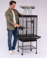 61 pouces grande taille Double pile noir en acier inoxydable métal fer perroquet canari perruche animal de compagnie grande cage à oiseaux avec roues