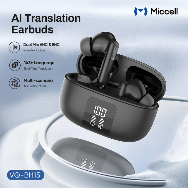 Miccell Wireless Noise Cancelling ENC ANC Earphone Low Latency Gaming In-ear Headphones AI Smart Translation Wireless Earbuds