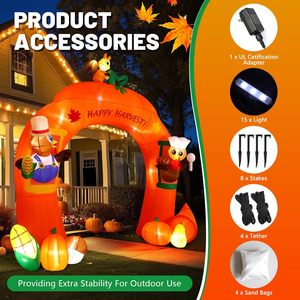 Arche gonflable de 11 pieds pour Thanksgiving avec dindes, écureuils et fruits de la récolte, décorations extérieures avec LED intégrées - Product Image 3