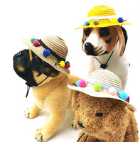 Chapeau de paille réglable pour fête hawaïenne, mini sombrero, chapeau de paille pour chien, chapeau de plage pour le soleil