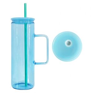 Warehouse.20Oz Colorful <b>Clear</b> <b>Jelly</b> Straight 20Oz Sublimation Blank Glass Cup Coffee Mug With Handle - Product Image 3