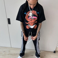 Setelan Olahraga Scoopera Stripes Big Logo Cropped Oversize Dua Potong Lengan Pendek Celana Stacked Tracksuit untuk Pria
