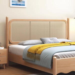 Lit en rotin et bois massif simple, lit plateforme double 1,8 m, meubles de chambre durables - Product Image 1