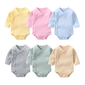 Factory price Sale Kids Wear Pictures Plain cotton side opening long sleeve baby romper infant clothes