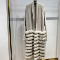 Cardigan long en tricot pour femme, élégant, pour l'hiver et l'automne, style streetwear, avec patchwork en fourrure de renard véritable, design ample