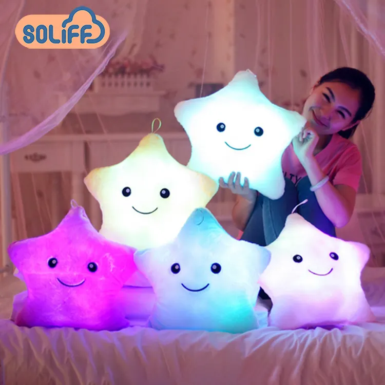 Shopify Rainbow Color Leuchtendes Kissen Star Baby Glow Toy LED Licht Plüsch tier