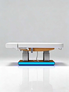 เตียงนวดไฟฟ้าสีขาว หุ้มหนัง PU ฐานสแตนเลส สำหรับร้านเสริมสวย - Product Image 2