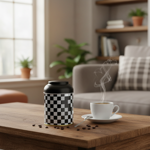 Kontensan EF080G8 Turquía, Lata Redonda de Metal de 90 x 110 mm con Tapa de Domo, Capacidad de 0.6L, Diseño a Cuadros, Accesorios para Café y Té - Product Image 3