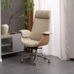 Chaise de bureau en cuir blanc, réglable, pivotante, ergonomique, avec roulettes, chaise de direction - Product Image 6