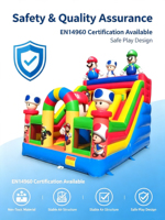 Structure gonflable combinée Mario Bros : Toboggan et château de saut géant pour enfants, idéal pour les fêtes d'anniversaire et les événements en plein air