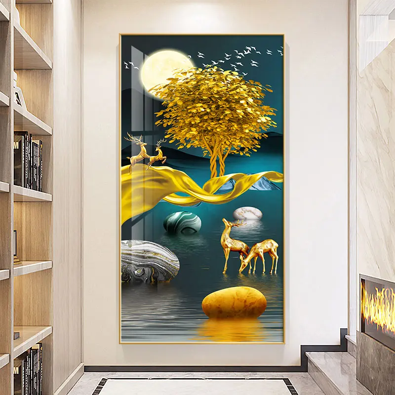 מופשט יוקרה נורדי בעלי החיים צבי זכוכית ציורי סלון גדול 3d ציור דקורטיבי קיר אמנות
