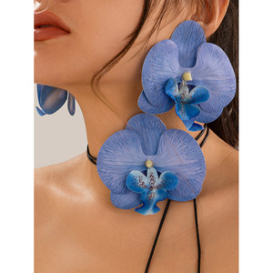 Boucles d'oreilles orchidée Bijoux Grande Fleur Collier Ras Du Cou - Product Image 5