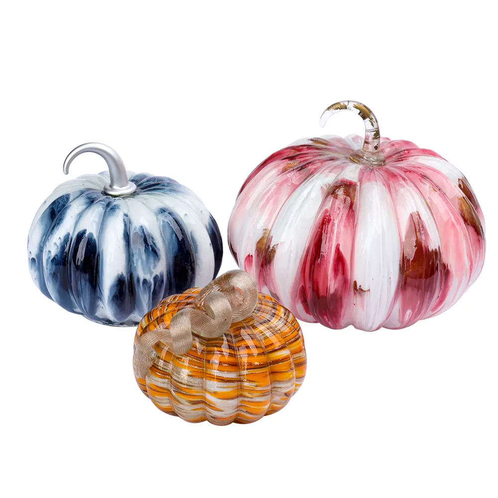Promotional 5 inch Colored Pumpkin Shaped Glass Craft Murano Halloween Glass Pumpkin lights Decoration