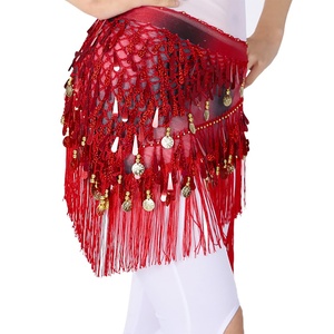 Pañuelo de cadera para danza del vientre con borlas y lentejuelas, falda triangular con monedas, ropa para festivales de música - Product Image 5