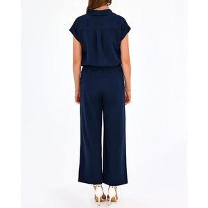 Conjunto de 2 Piezas para Mujer, Top de Manga Corta y Pantalones Palazzo, Atuendo Casual de Verano, Tela Crepé Transpirable - Product Image 2
