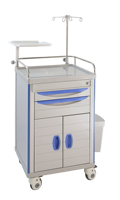 Chariot d'urgence médical en ABS pour hôpital avec roues, chariot à patient en plastique avec tiroir et armoire intégrée