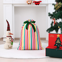 Sacs de Noël en toile rayée avec cordon de serrage, grands sacs cadeaux écologiques réutilisables avec nœud en velours, pour le rangement des fêtes et la décoration intérieure, direct usine