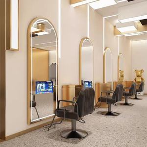 Modern Luxury TV Integrated Ironing Mirror Station Wall Mounted Barber Shop Hair <b>Salon</b> Floor Mirror with Internal Lighting - Product Image 4