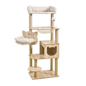 Modern Çevre Dostu Kedi Tırmanma Çerçevesi Ağacı Entegre Yatak Tırmalama Direği Yarım Daire Kedi Evi 4 Katlı Karton 150cm Yüksekliğinde - Product Image 1