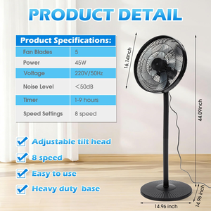Ventilateur sur pied en plastique 20W avec télécommande, réglable en hauteur, sans pales, oscillant, pour la maison, l'hôtel et l'extérieur - Product Image 4