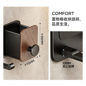 Soporte de Pared para Secador de Pelo de Baño Tiandiyu, Madera de Nogal, Soporte de Aluminio, Duradero, Negro Mate, Rectangular, para Montaje en Esquina - Product Image 3