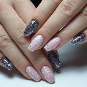 24 <span class=keywords><strong>Uñas</strong></span> Postizas Rosadas con Forma de Ballet, Copo de Nieve, Diamantes 3D, Purpurina Negra, <span class=keywords><strong>Uñas</strong></span> Artificiales Adhesivas - Product Image 4