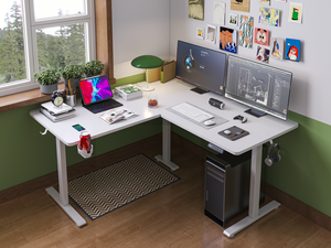 Bureau debout en métal moderne en forme de L, prix usine NBHY, hauteur réglable, ergonomique, commande électrique, moteur simple - Product Image 1