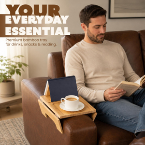 Foldable Bamboo <strong>Sofa</strong> Armrest Tray Couch Arm Tray <strong>Book</strong> <strong>Holder</strong> Anti Slip Couch Side Table Storage Organizer for Home Living Room - Product Image 4
