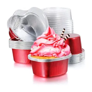 Hình Trái Tim Nhôm Lá Bánh Pan Hình Trái Tim Cupcake Cup Với Nắp Đậy 100 Ml/3.4 Ounces Dùng Một Lần Mini Cupcake Cup Bánh Flan Nướng