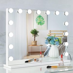 Modern 13-Drawer White Glass Standing Panel <b>Dressing</b> Table with LED Jewellery Box Adjustable Mirror Dresser Bedroom Home Use - Product Image 1
