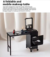 Portable Trolley Nail Desk Avec Lumière Led Et Miroir Grande Capacité Roulant Maquillage Table Polonais Organisateur Cas Avec tiroirs