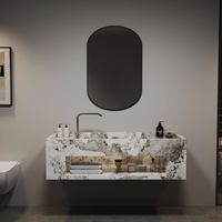 Nouvelle conception de meuble-lavabo de salle de bain en ardoise double couche, nouvelle couleur, avec miroir LED et lavabo en céramique