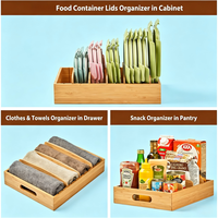 Organisateur de placard de cuisine en bois pour couvercles de contenants alimentaires, avec séparateurs réglables, tiroir de rangement en bambou