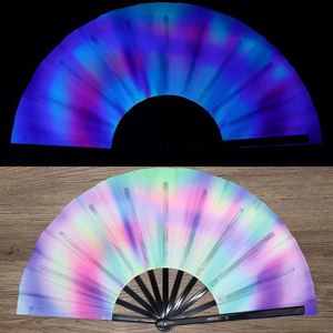 UV Glow <b>Bamboo</b> Fan for Women/Men Business Gift Painted Folk Art Design Large Rave Dance Festival Party Handheld EDC - Product Image 4