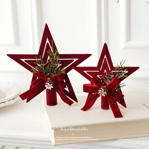 Ornements de Noël en velours rouge LINGKAI, cloches floquées avec nœuds, pendentifs suspendus pour porte, mur, arbre, décoration de fêtes - Product Image 4