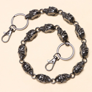 Cadena de cintura de metal Yueli con calavera, aleación de zinc color bronce, estilo hip hop punk retro, versátil, a la moda, para uso diario, con un solo lazo para cinturón. - Product Image 1