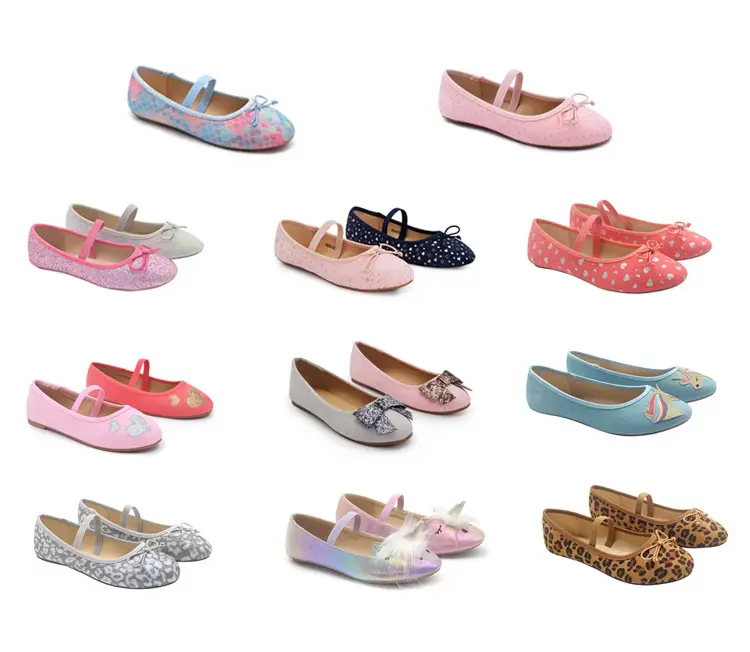 Grosir Persediaan Sepatu Ujung Bulat Lucu Anak-anak Sepatu Kasual Anak Perempuan Sepatu Balerina Datar Anak-anak Gaun Sekolah Sepatu untuk Anak-anak