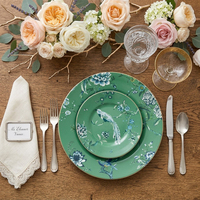 Service de table en céramique vert floral personnalisé pour mariage, assiettes en porcelaine de luxe avec motif d'oiseau, vaisselle de détail pour événements et boutiques de cadeaux