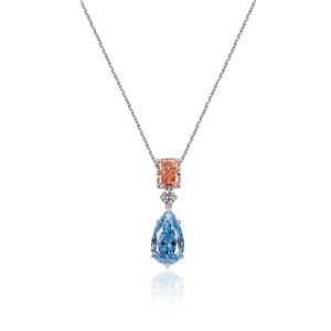 MSN-861 Collar con colgante de oro blanco de 18 quilates con diamante azul intenso de corte fantasía y diamante naranja de corte radiante cultivado en laboratorio - Product Image 1