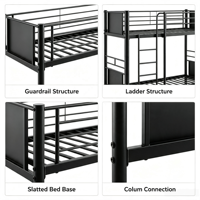 Lit superposé en métal robuste, lit en acier à double étage avec barrières de sécurité et échelle pour dortoir et chambre à coucher