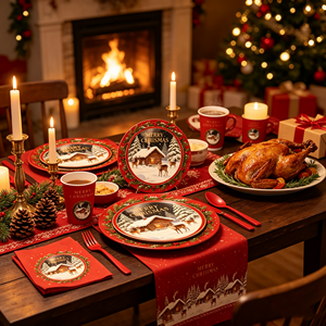 Bộ đồ dùng tiệc Giáng Sinh chủ đề Ông già Noel, đồ trang trí lễ hội, đĩa giấy, cốc giấy, khăn ăn, khăn trải bàn dùng một lần - Product Image 4