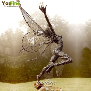 Sculpture de fée en fil métallique en acier inoxydable abstrait moderne grandeur nature - Product Image 5