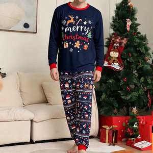 Conjuntos de Pijamas de Natal para Mulheres com Estampa de Rena, Camisa de Manga Longa e Calças, Conjunto para Casais em Azul Marinho, Roupas de Lazer para Outono e Inverno, Atacado - Product Image 4