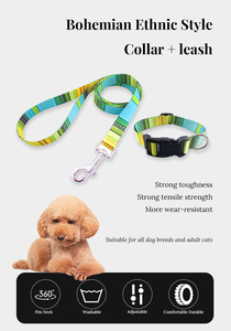 <strong>Dog</strong> Collar and Leash Set Bohemian Print Polyester Pet Lead Matching Collar Adjustable Two Piece Outfit for <strong>Dog</strong> Walking - Product Image 2