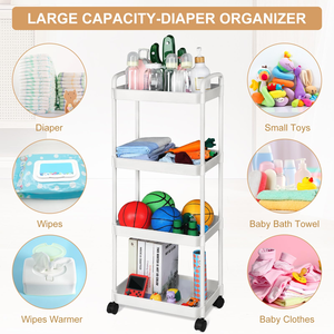 3/4 Tier Wheeled Trolley Organizer Multi-Layer Household Storage Rack for Living Room Kitchen Bookshelf Mobile Snack Storage - Product Image 5