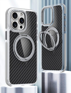 High Quality Carbon <strong>Fiber</strong> 360 Degree Rotating Ring Magnetic Mobile Phone Cover with Stand Protective Cell Phone Case - Product Image 4