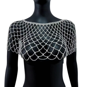 Capa de hombro de moda con diseño de red de pesca, de plata y oro, con cristales, flecos y cadena corporal colgante, calada, tipo bolero de boda <span class=keywords><strong>para</strong></span> vestido de noche - Product Image 4