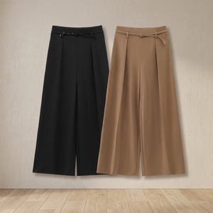 Pantalon décontracté pour femme, taille haute, coupe droite, en toile respirante, devant plat - Product Image 3