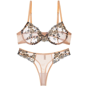 Ensemble de soutien-gorge à broderie florale <span class=keywords><strong>en</strong></span> dentelle transparente pour femmes Lingerie sexy Sous-vêtements de nuit Confort tentant Doux Respirant - Product Image 5